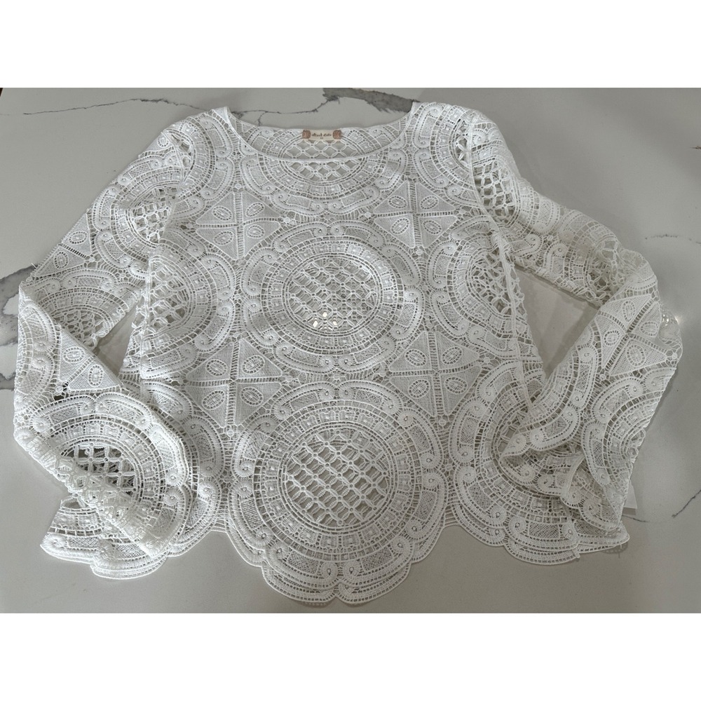 Altar'd State White Crochet Lace Long Sleeve‎ Boho Top Womens XS